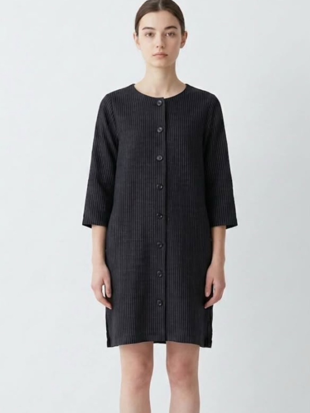 Uniqlo Black Pinstripe Button-Front Shirt Dress